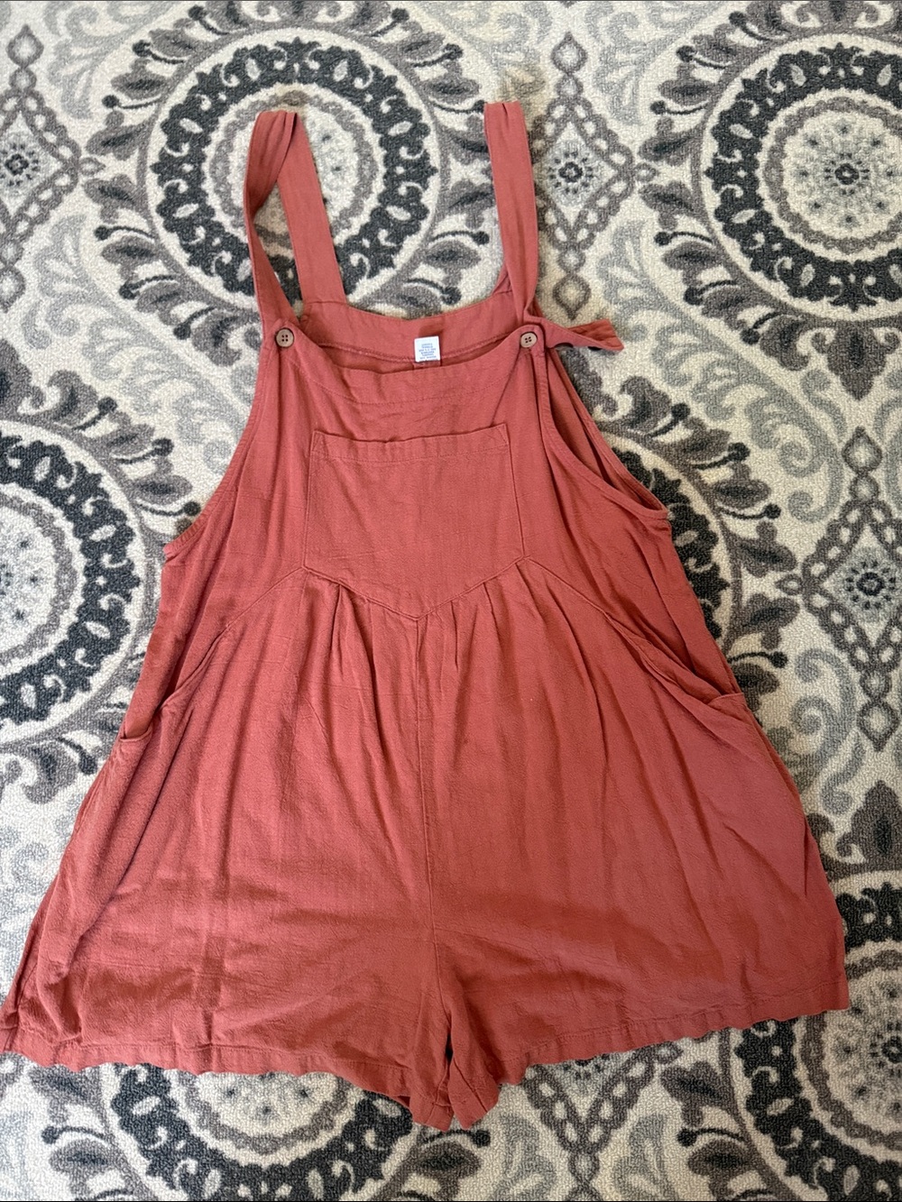Casual Rust Red Sleeveless Romper with Front Pocket